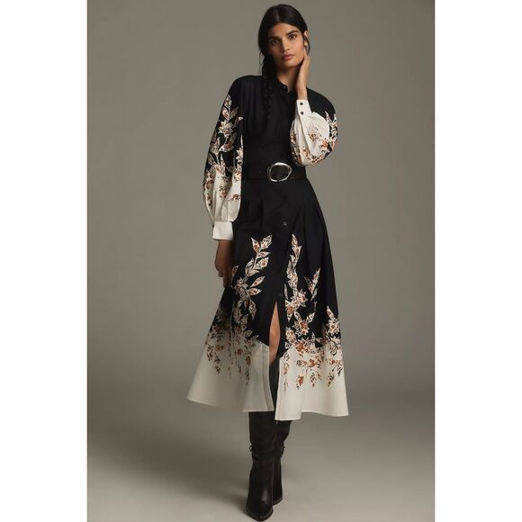Anthropologie Dresses & Skirts - New  Anthropologie Long Sleeve Midi Embellished Shirt Dress Size M
